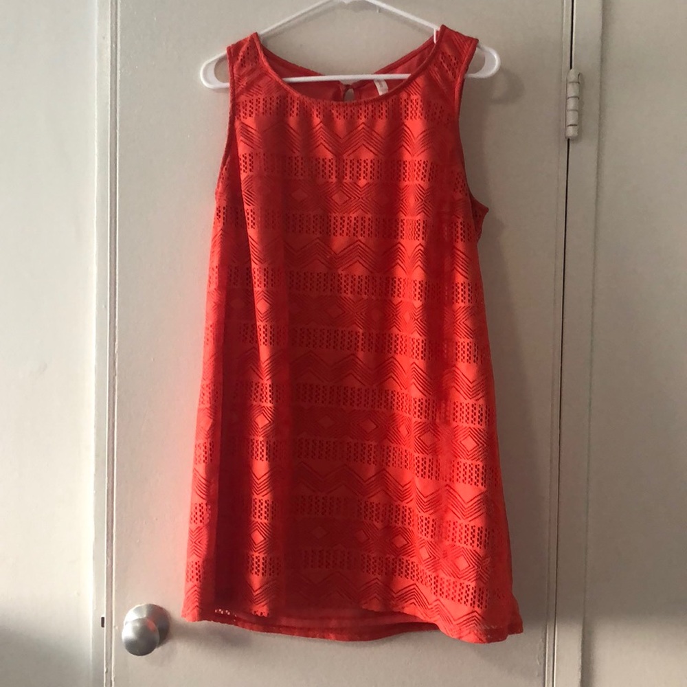 Coral tribal pattern lace dress